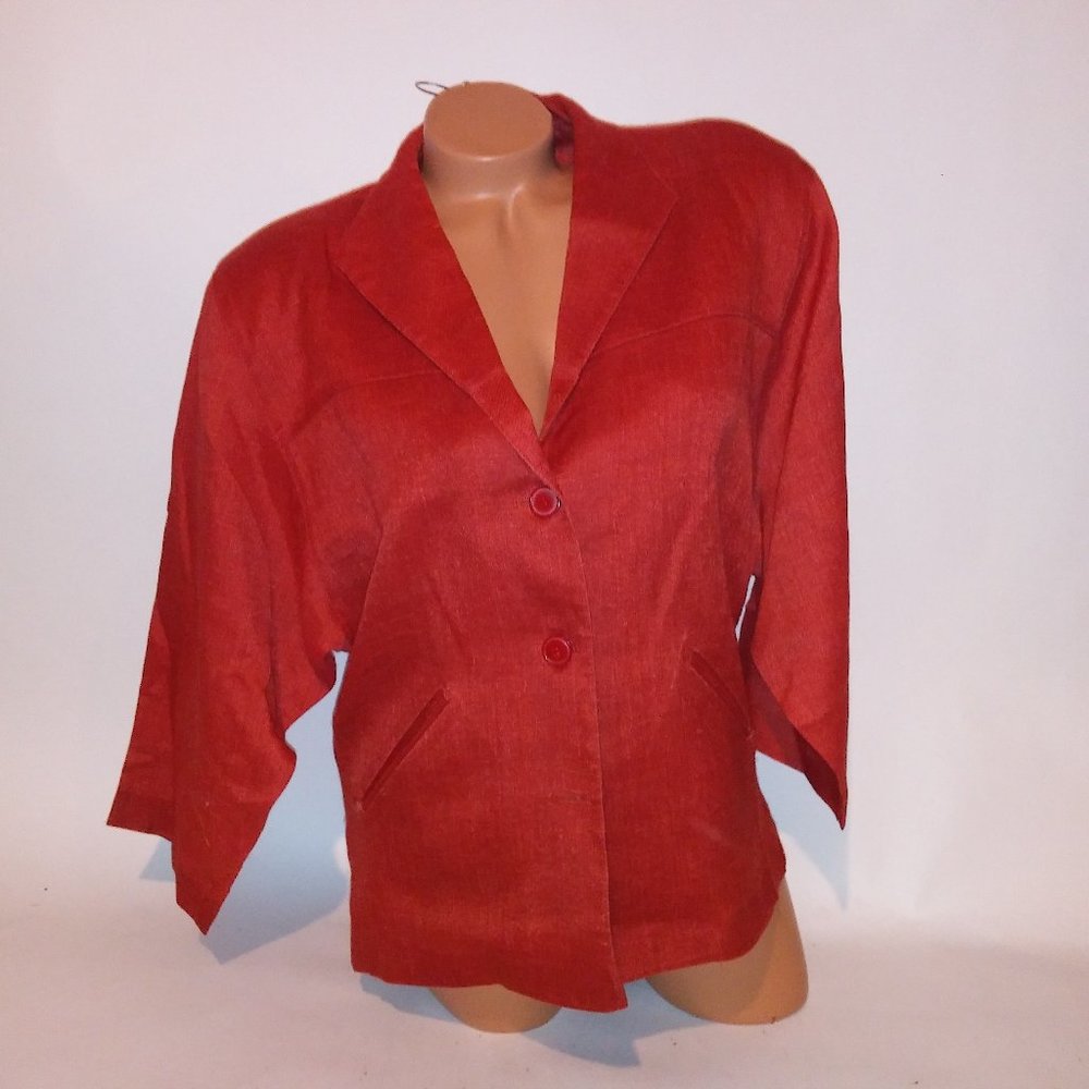 Peabody Blazer Jacket Womens 11/12 Orange Linen Blend 3/4 Sleeve Collared 50% Li